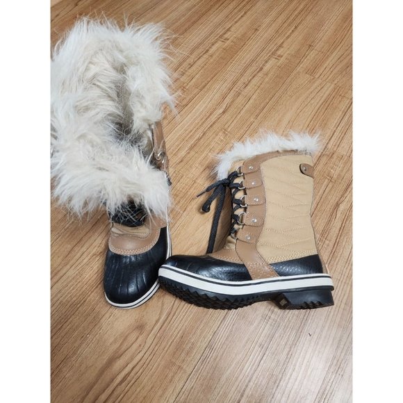 Sorel Other - Sorel Winter Snow Boots Faux Fur Tan and Black Youth Girls Size 4